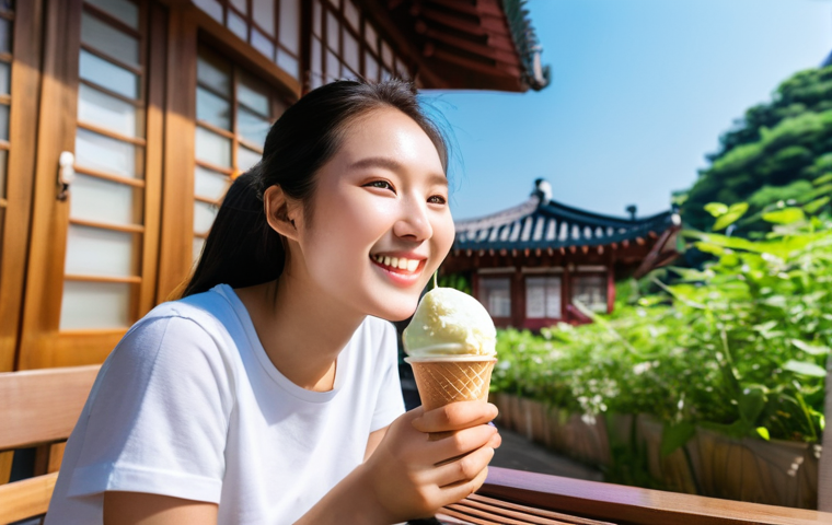 강릉 초당순두부 아이스크림 인기 비결 - **Prompt:** A close-up, high-angle shot of a scoop of incredibly smooth and silky Chodang Sundubu To...