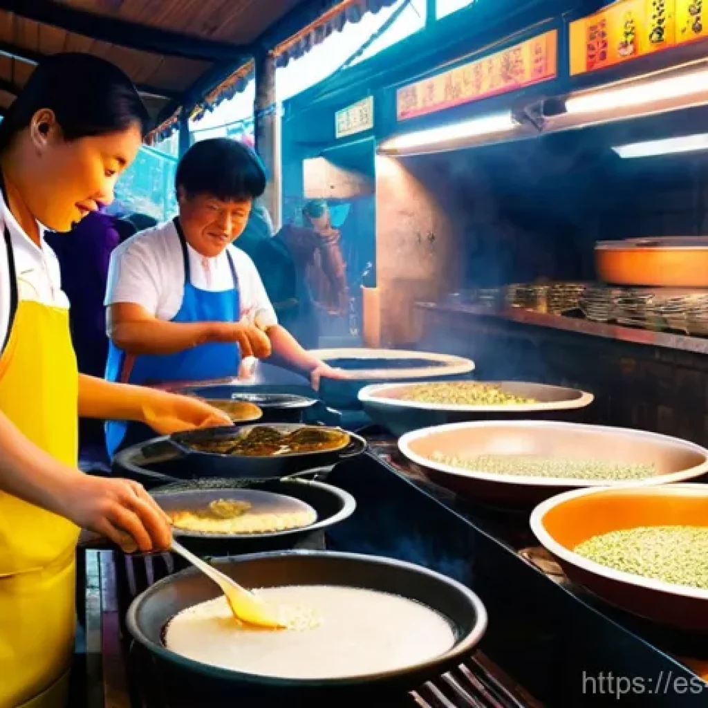 광장시장 빈대떡과 전통 막걸리 조합 - **Prompt:** "A vibrant, bustling street food scene inside Gwangjang Market, Seoul, captured from a s...