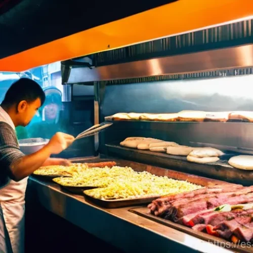 Home 27 터키 케밥 종류별 특징 - **Prompt for Döner Kebab in a bustling street food setting:**
"A vibrant, eye-level shot of a de...