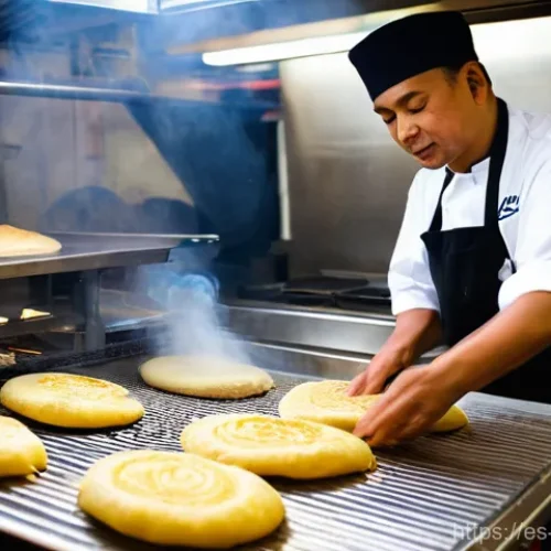 Home 26 말레이시아 로티차나이 카레 조합 - **Prompt 1: The Art of Roti Canai Preparation**
"A skilled Malaysian chef, dressed in a clean, m...