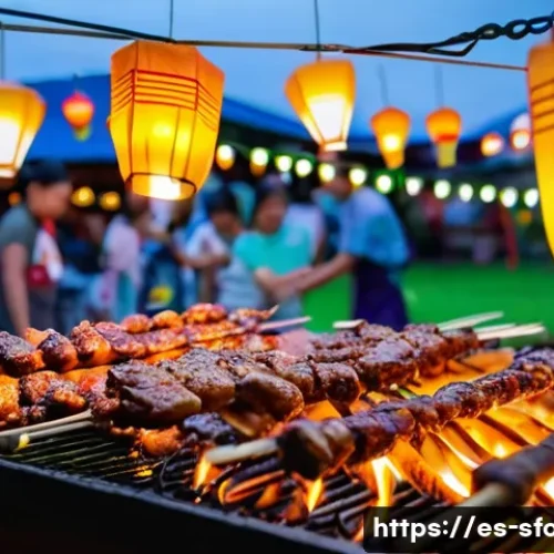 Home 24 필리핀 이사우 닭 내장 꼬치 먹는 법 - **Prompt:** A vibrant, bustling Filipino night market scene during dusk. The air is thick with a sav...
